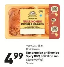 Kananpojan grillikombo Spicy BBQ & Sicilian sun