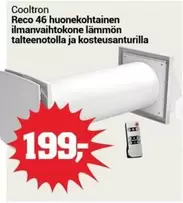 Reco 46 ilmanvaihtokone lämmön talteenotolla ja kosteusanturilla