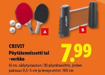 Pöytätennissetti tai -verkko