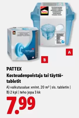 Kosteudenpoistaja tai täyttötabletit