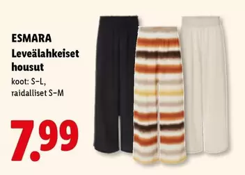 Leveälahkeiset housut