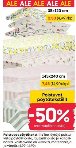 Poistuvat pöytätekstiilit