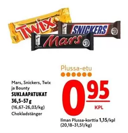 Snickers - Mars, , Twix ja Bounty SUKLAAPATUKAT