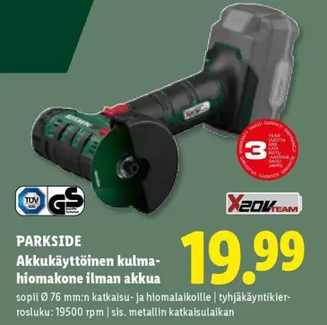 Akkukäyttöinen kulmahiomakone ilman akkua