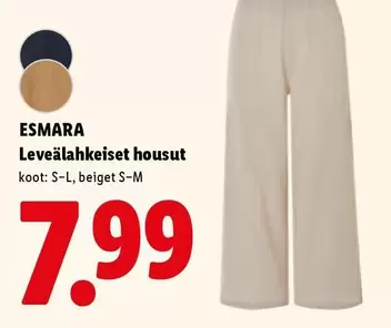 Leveälahkeiset housut