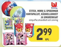 STITCH, MINNI & SPIDERMAN RANTAPALLOT, KÄSIKELLUKKEET JA UIMARENKAAT