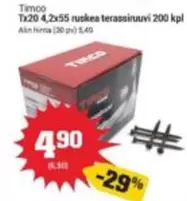 Tx20 4,2x55 ruskea terassiruuvi 200 kpl