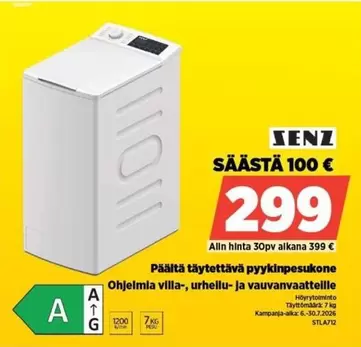Päälle täytettävä pyykinpesukone