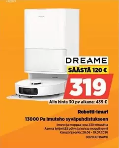 Robotti-imuri 13000 Pa imuteho syväpuhdistukseen