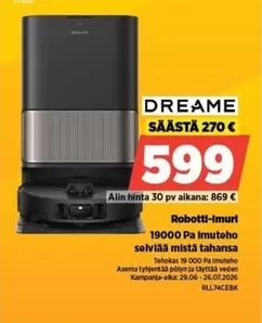 Robotti-imuri 19000 Pa Imuteho selviää mistä tahansa