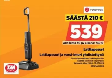 Lattiapesuri ja varsi-imuri yhdistettynä