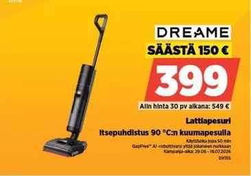 Itsepuhdistus 90°C:n kuumapesulla Lattiapesuri