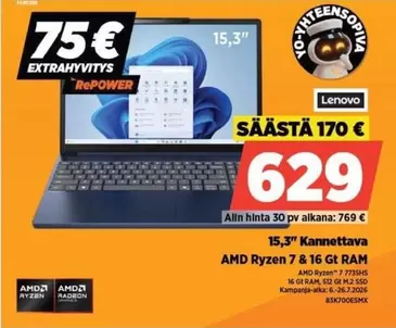 Amd - Kannettava AMD Ryzen 7 & 16 Gt RAM