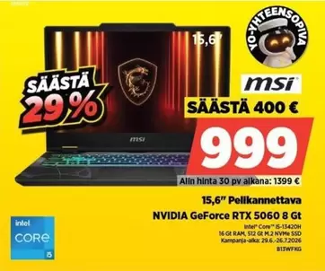 Intel - 15,6" Pelikannettava NVIDIA GeForce RTX 5060 & Gt