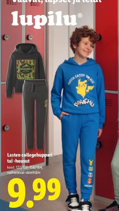 Lasten collegehuppari tai -housut