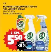 PUHDISTUSSUIHKEET TAI -AINEET