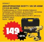 Dewalt - AKKUPORAKONE DCD771 18V XR 45NM 2 X 2,0 AH AKKU