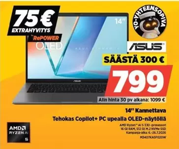 Asus - Tehokas Copilot+ PC upealla OLED-näytöllä