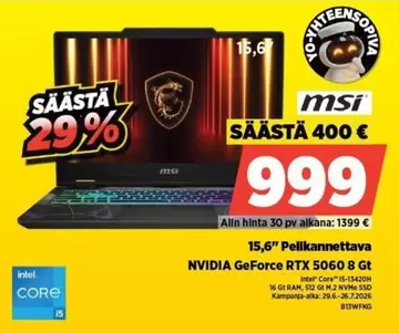 Intel - 15,6" Pelikannettava NVIDIA GeForce RTX 5060 8 Gt