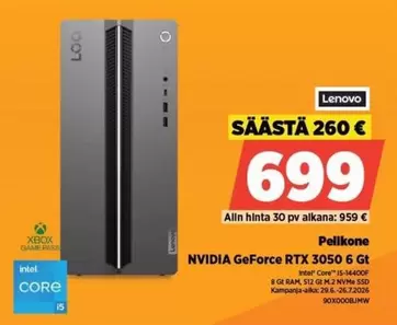 Intel - NVIDIA GeForce RTX 3050 6 Gt Pelikone