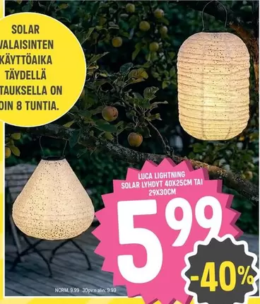 Luca - SOLAR LYHDYT 40X25CM