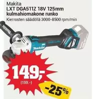 Makita - LXT DGA511Z 18V 125mm kulmahiomakone runko