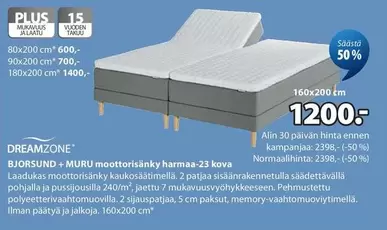BJÖRSUND + MURU moottorisänky harmaa-23 kova
