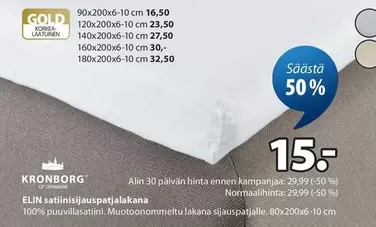 Lakana - ELIN satiinisijauspatjalakana 100% puuvillasiini