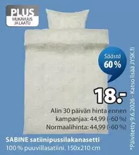 SABINE satiinipussilakanasetti 150x210 cm