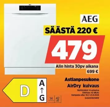 Astianpesukone AirDry kuivaus