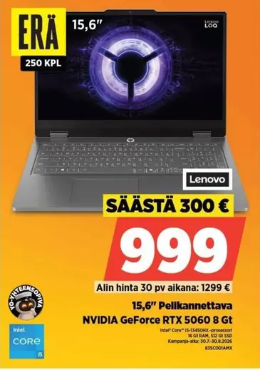 Nvidia - 15,6" Pelikannettava NVIDIA GeForce RTX 5060 8 Gt