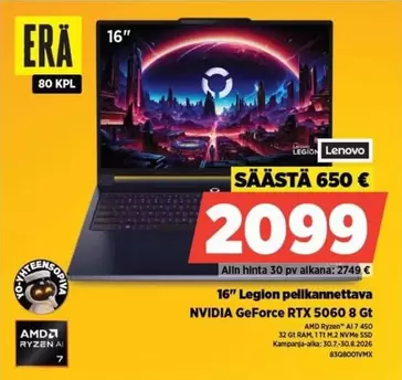 Amd - 16" Legion pelikannettava NVIDIA GeForce RTX 5060 8 Gb