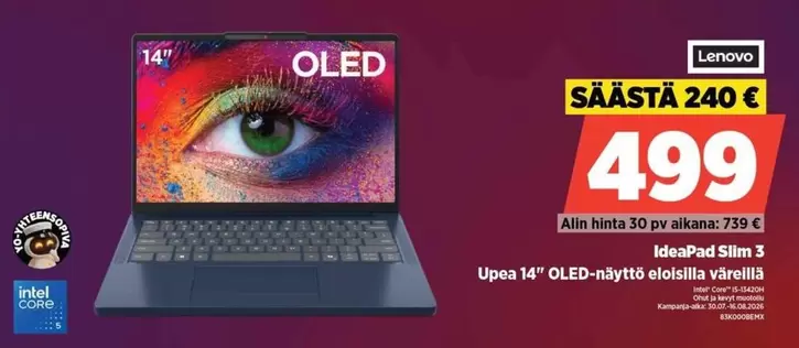 Intel - Ideapad Slim 3 Upea 14" OLED-näyttö