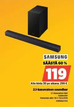 2.1-kanavainen soundbar Subwoofer HW-B46CFXE