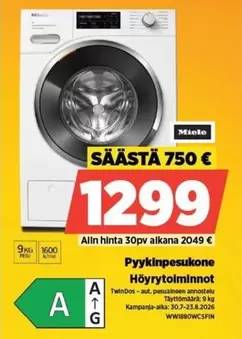 Miele - Pyypinpesukone Höyrytoiminnot
