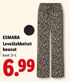 Leveälahkeiset housut