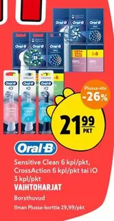 Oral B - Sensitive Clean 6 kpl/pkt, CrossAction 6 kpl/pkt tai iO 3 kpl/pkt VAIHTOHARJAT