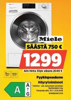 Miele - Pyypinpesukone Höyrytoiminnot