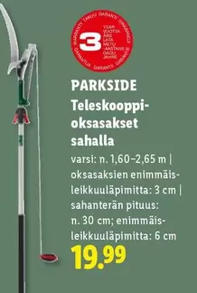 Teleskooppioksasakset sahalla