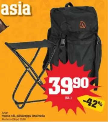 Arur musta 45L p	aiv	aippu istuimella