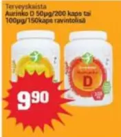 Aurinko D 50µg/200 kaps tai 100µg/150kaps ravintolisä