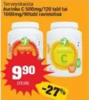 Aurinko C 500mg/120 tabl tai 1000mg/90 tabl ravintolisä