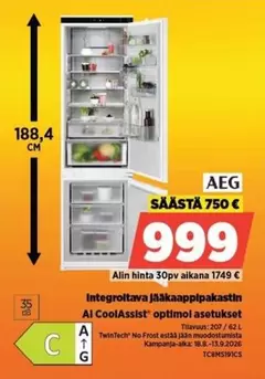 Integroitava Jääkaappipakastin