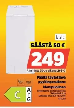 Päältä täytettävä pyykinpesukone Monipuolinen