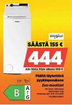 Päälle täytettävä pyykinpesukone Zen-moottori