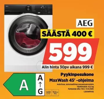Pyikinpesukone MaxWash 45'-ohjelma