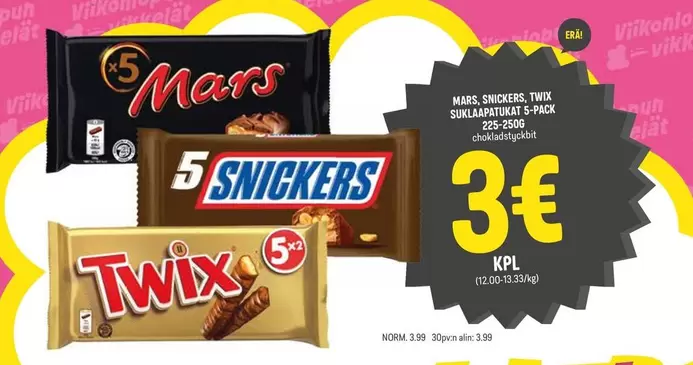Snickers - Mars, , Twix Suklaapatukat 5-pack