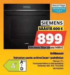 Siemens - Valvaton uunin activeClean®-puhdistus