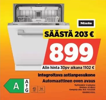 Miele - Integroitava astianpesukone Automaattinen oven avaus