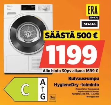 Miele - Kulvausrumpu HygieneDry -toiminto